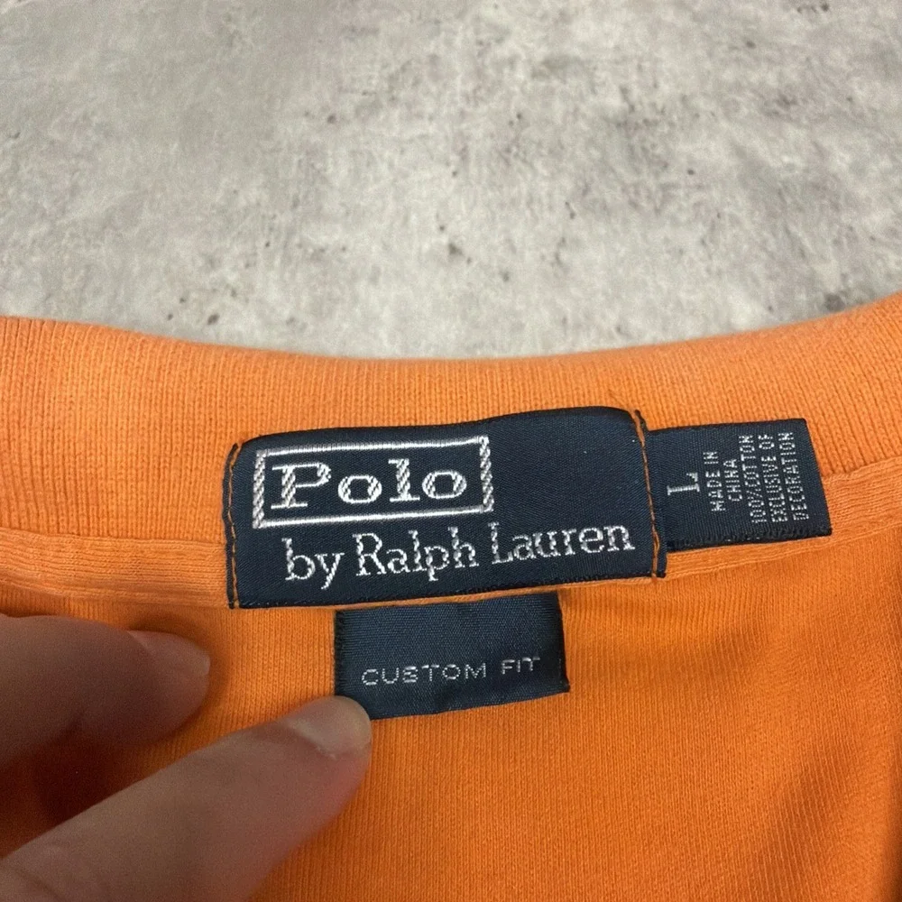Vintage 90s Mens Size L Polo Ralph Lauren Cotton Shirt Orange Preppy Green Pony